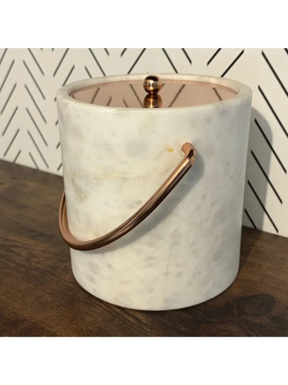 Williams Sonoma Marble Copper Ice Bucket Wine Chillers Lid Handle Solid Barware